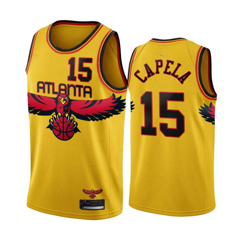 Men's Atlanta Hawks #15 Clint Capela 2021/22 Yellow City Edition Stitched Jersey Men's Atlanta Hawks #15 Clint Capela 2021/22 Yellow City Edition Stitched Jersey